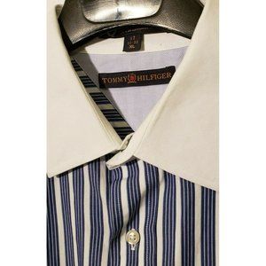 Tommy Hilfiger Dress Shirt TLC Lifetime Collar Men's XL 17-32/33 Pinstripe VGUC